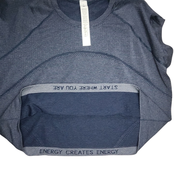 Lululemon Swiftly Tech Crop Short Sleeve 2.0 Club Blue White Stripe Size 14 NWT - Picture 7 of 8